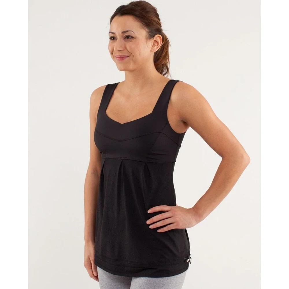 Lululemon Run Tame Me Top Black Size 8 Activewear Tank Drawstring Hem Athleisure